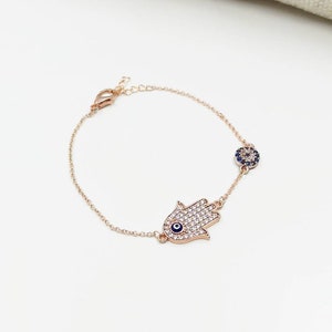 Hamsa and Evil Eye Bracelet, Hamsa Hand Jewelry, Talismanic Jewelry, Turkish Eye Bracelet, Nazar Jewelry, Hand of Fatima