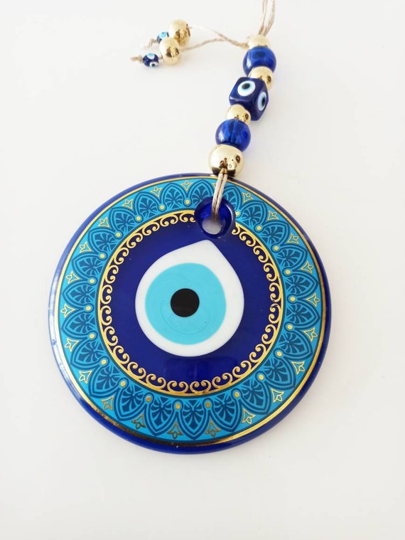 Big Evil Eye Glass Bead Car / Home Decor Turkish Amulet Macrome, Nazar  Protector