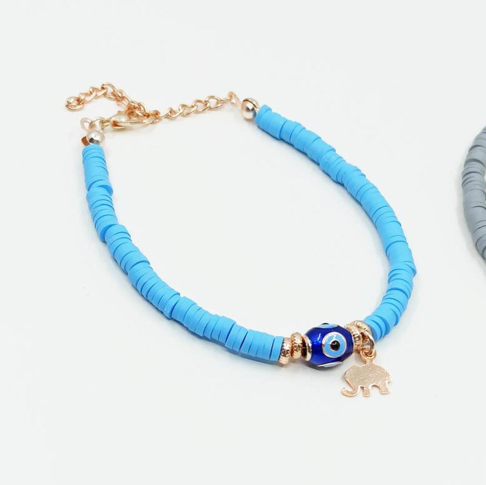 Evil Eye Beaded Bracelet Minimal Polymer Clay Bracelet Etsy