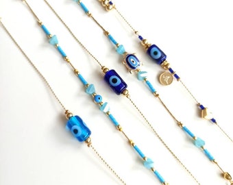 Pulsera de ojo turco azul, pulsera de tortuga, pulsera de cuentas, joyería de ojo turco, Nazar, pulsera de turquesa, minimalista