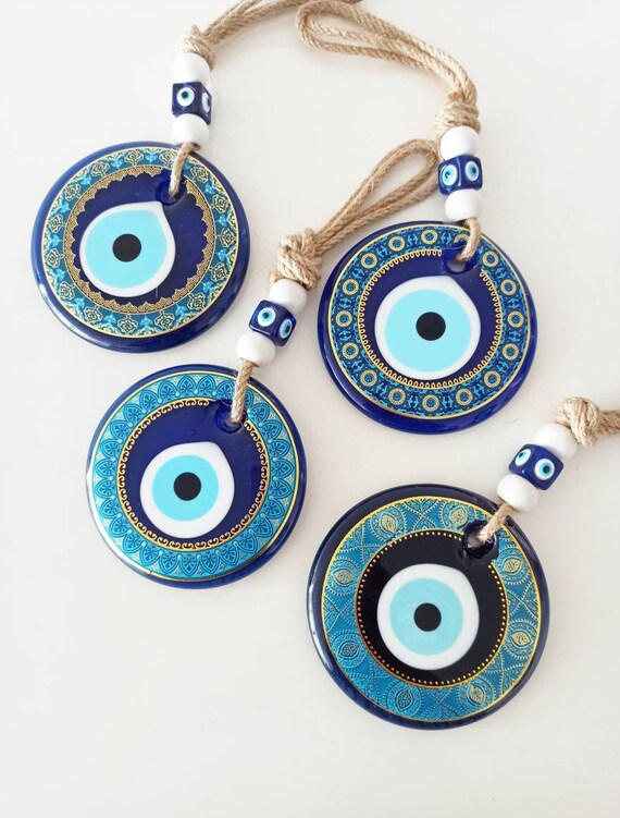 Set Di 2 Nazar Boncuk (Occhio Di Allah) In Vetro Turco - Decorazione Parete 8,9 Cm