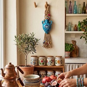 Ceramic Pitcher with Blue Turkish Nazar – Authentic Handmade Turkish Pottery