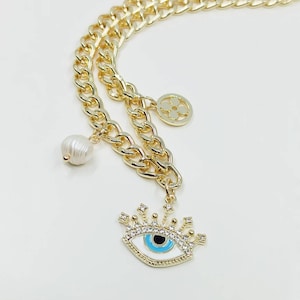 Evil Eye Necklace, Turkish Eye Jewelry, Nazar Necklace, Amulet Jewelry, Eye Charm, Dainty Evil Eye, Gold Evil Eye Necklace