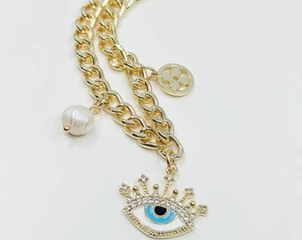 Evil Eye Necklace, Turkish Eye Jewelry, Nazar Necklace, Amulet Jewelry, Eye Charm, Dainty Evil Eye, Gold Evil Eye Necklace