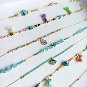 Evil Eye Anklet, Evil Eye Ankle Bracelet, Evil Eye Anklet for Sinan, Beaded Evil Eye Anklet, Evil Eye Body Jewelry, Multicolor beaded