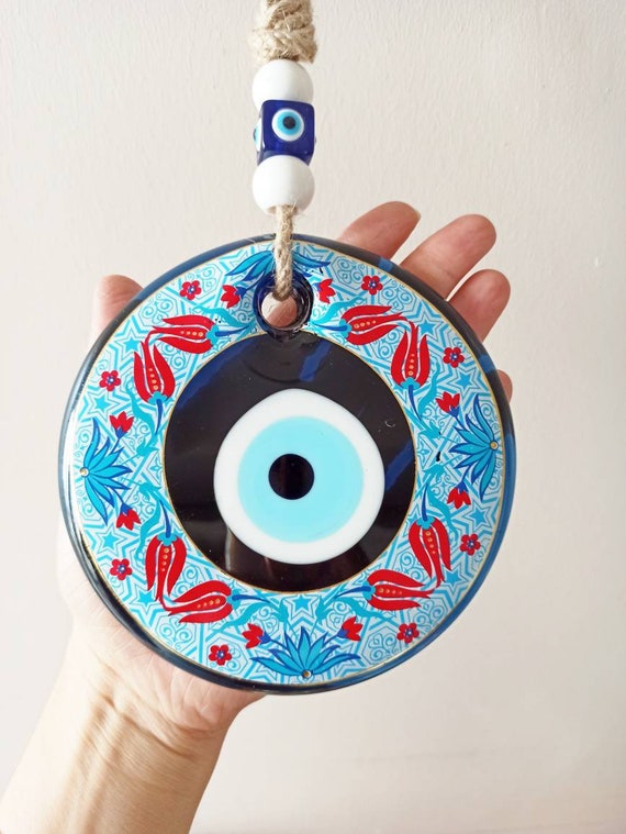 Evil Eye Wandbehang, Nazar Boncuk, Türkische Dekoration, Big Evil Eye,  große runde Perle, Böses Auge aus Glas, Evil Eye Ornament, griechisch,  Tulip Art -  Schweiz