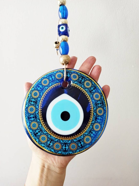 Evil Eye Wandbehang, Nazar Boncuk, türkisches Dekor, Evil Eye Türhänger,  große runde Perle, blaues Auge, Schutz Talisman, griechisches Auge -   Österreich