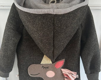 Wool jacket with appliqué | Handmade children's jacket | Spring/Autumn outdoor jacket | Jacket made of boiled wool | Transitional jacket