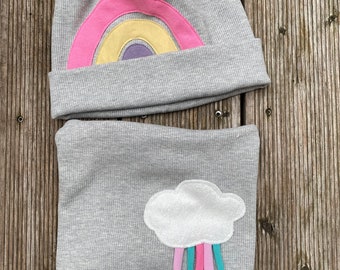 Set Mütze mit Schal „ Regenbogen „