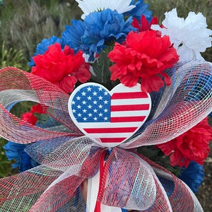 Red, White, and Blue Cemetery flowers, Flower arrangement, Gravesite décor, Tombstone décor, American Flag Arrangement
