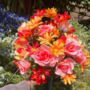 Gravesite Decor, Gravesite Arrangement, Cemetery Decor, Cemetery Flowers, Cemetery Orange Floral Arrangement with/vase, Cemetery Arrangement