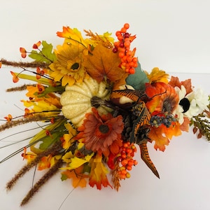 Fall Floral Arrangement, Fall Home Decor, Fall Cornucopia, Fall Centerpiece, Thanksgiving Centerpiece, Fall Flower Arrangement