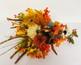 Fall Floral Arrangement, Fall Home Decor, Fall Cornucopia, Fall Centerpiece, Thanksgiving Centerpiece, Fall Flower Arrangement