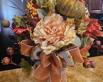 Fall Floral Centerpiece, Pumpkin Floral Arrangement, Tall Floral Centerpiece, Fall Table Decor, Home Decor