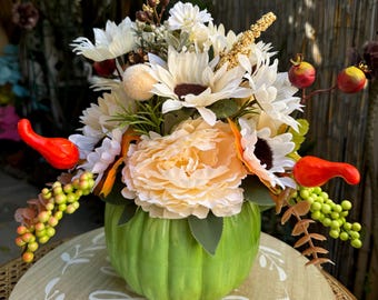 Pumpkin Centerpiece, Fall Arrangement, Fall Floral Arrangement, Harvest Centerpiece