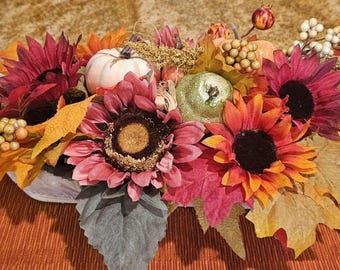 Pumpkin Centerpiece, Fall Arrangement, Fall Floral Arrangement, Harvest Centerpiece, Table Decor