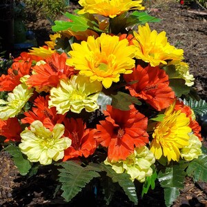Large Cemetery Floral Arrangement, Flower Arrangement w/Vase, Gravesite Decor, Sunflower Arrangement for Gravesite