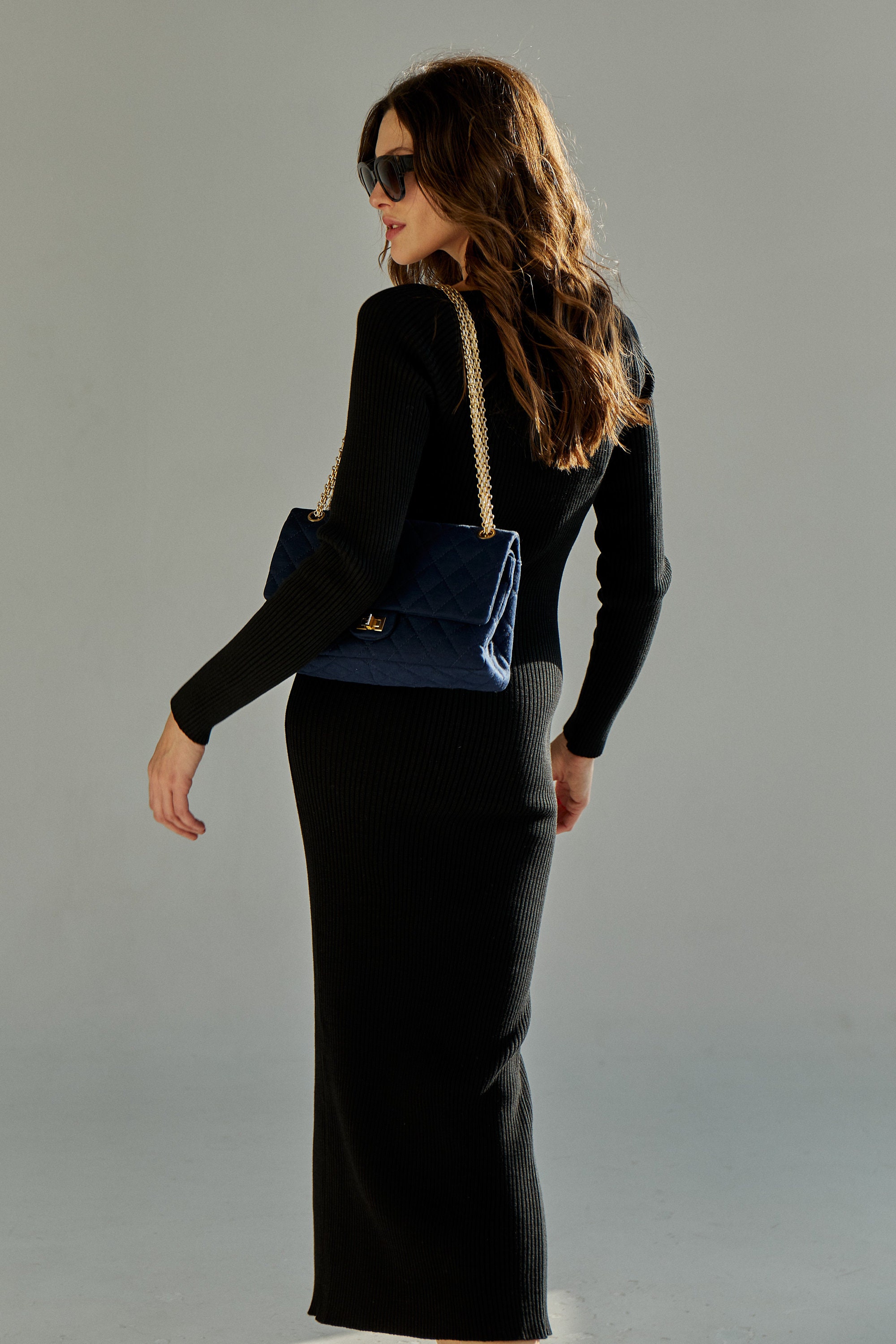 Women's black dress/Long sleeve Knited Dress/Black knitted | Etsy