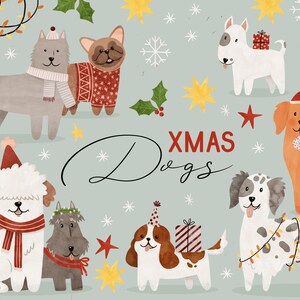 Christmas Dog Watercolor Clipart Collection - Cute Puppy, PNG Dog Clipart
