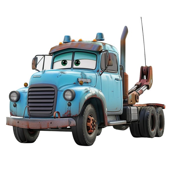 Rustic Charm Cartoon Tow Truck Digital Drawing - Instant Download