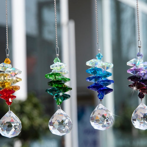 Handmade Metal Beads Chain Chandelier Crystals Ball Prisms Octogon Suncatchers 