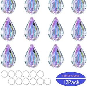 Handmade Suncatcher Crystal 50mm AB Loquat Shape Chandelier Parts Drops Prisms Hanging Pendants Rainbow Maker Home Window Decor,Pack of 12