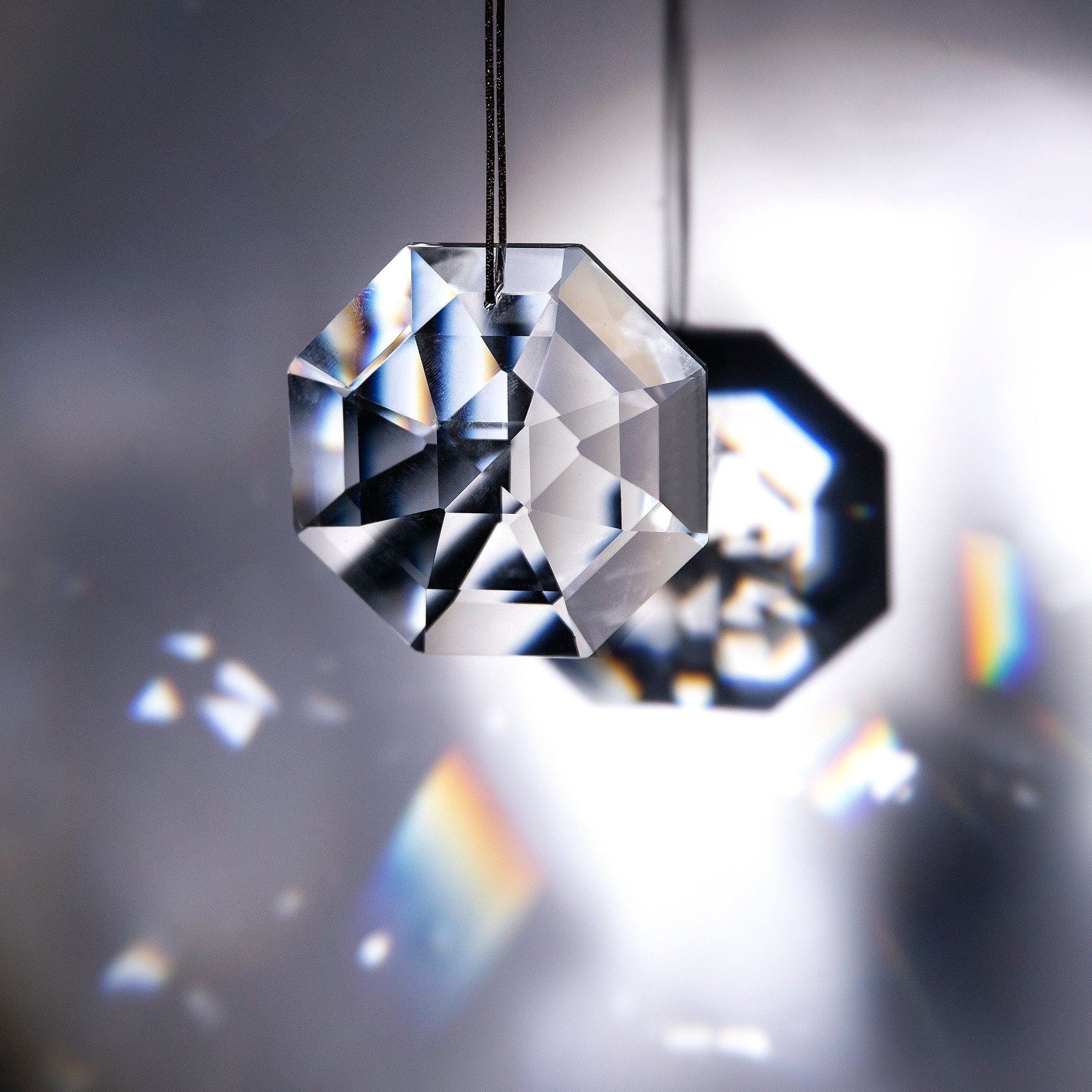 75mm Large Octagon Crystal Suncatcher Prism Chandelier Faceted Glass Hanging 