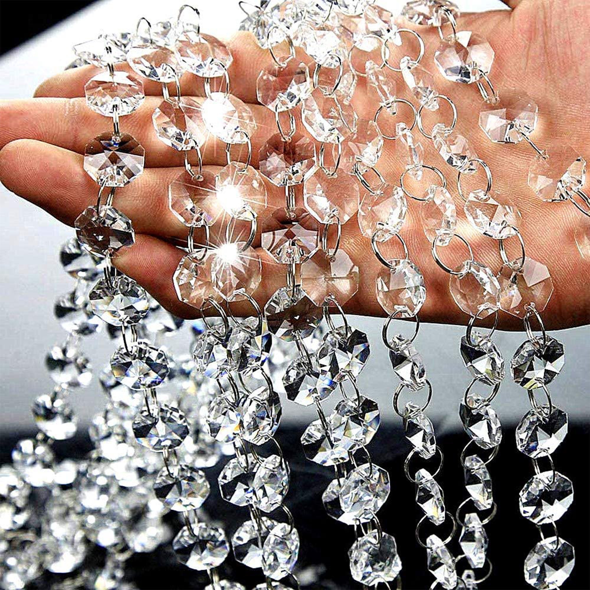 22 Yard - Clear with Chrome Pin Crystal Garland Chain 1080-14 MM