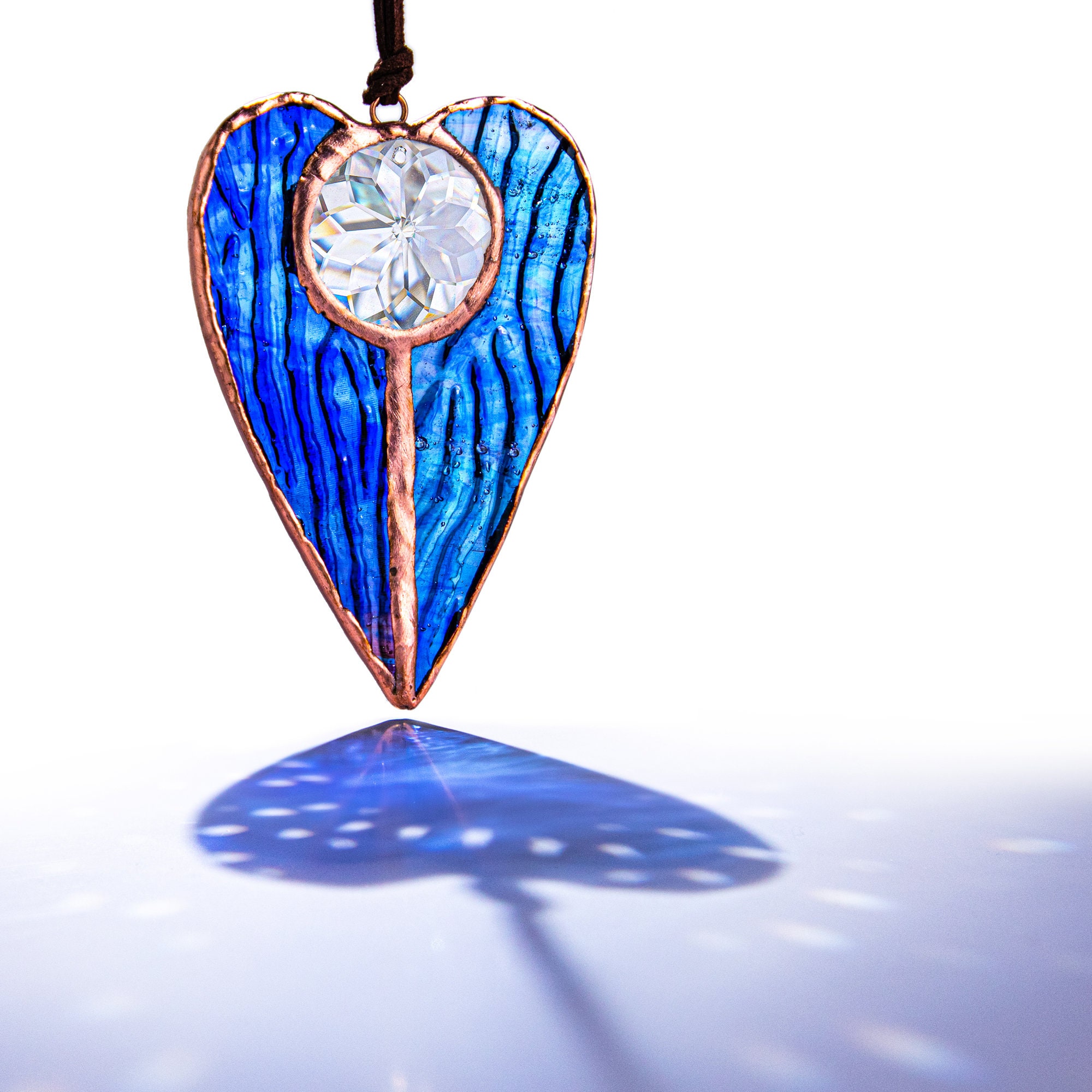 Stained Glass Heart Shaped Suncatcher Window Hanging Wall Art Etsy