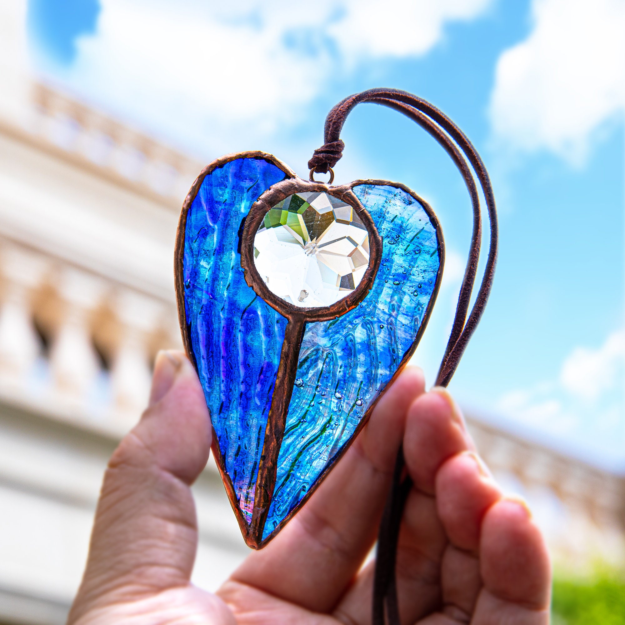 Stained Glass Heart Shaped Suncatcher Window Hanging Wall Art Etsy