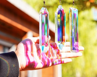 3PCS Crystal Prism Pendant for Window,4.7'' Rectangle AB Colored Crystal Stick Rainbow Maker Prisms Garden Hanging Sun Catcher Ornament