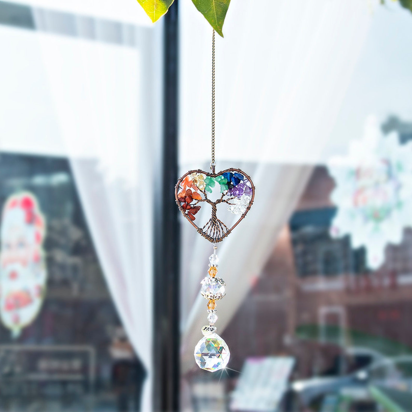 Handmade Chakra Suncatcher Window Hanging Tree of Life Heart | Etsy