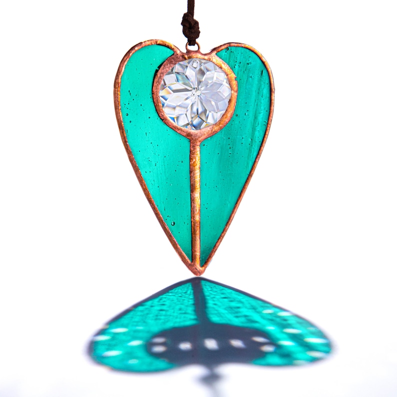 Crystal Suncatcher Stained Glass Heart Shaped Window Hanging Etsy