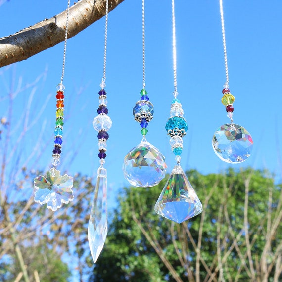 H&D Hanging Crystals Ornament Sun Catcher with Chain 6 Pack Glass Beads  Ball Prisms Pendant Rainbow