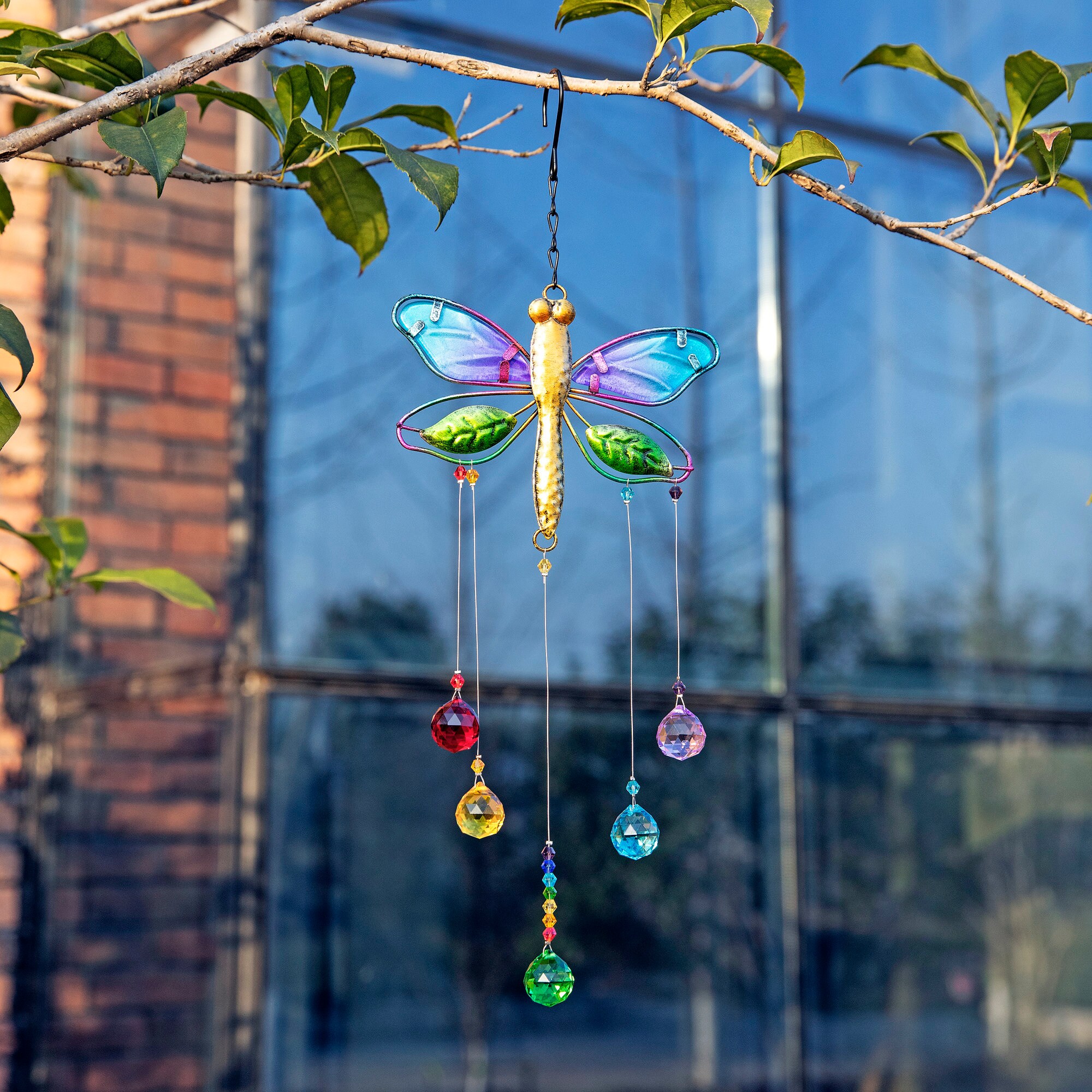 Chakra Garden Suncatcher Metal Dragonfly Crystal Prisms Etsy