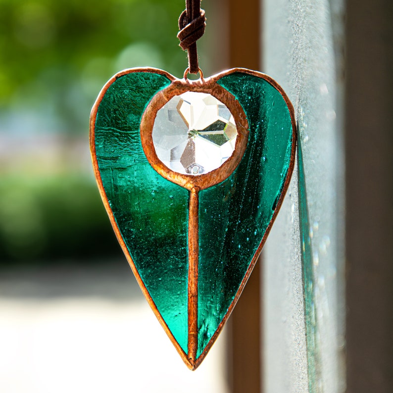 Crystal Suncatcher Stained Glass Heart Shaped Window Hanging Etsy