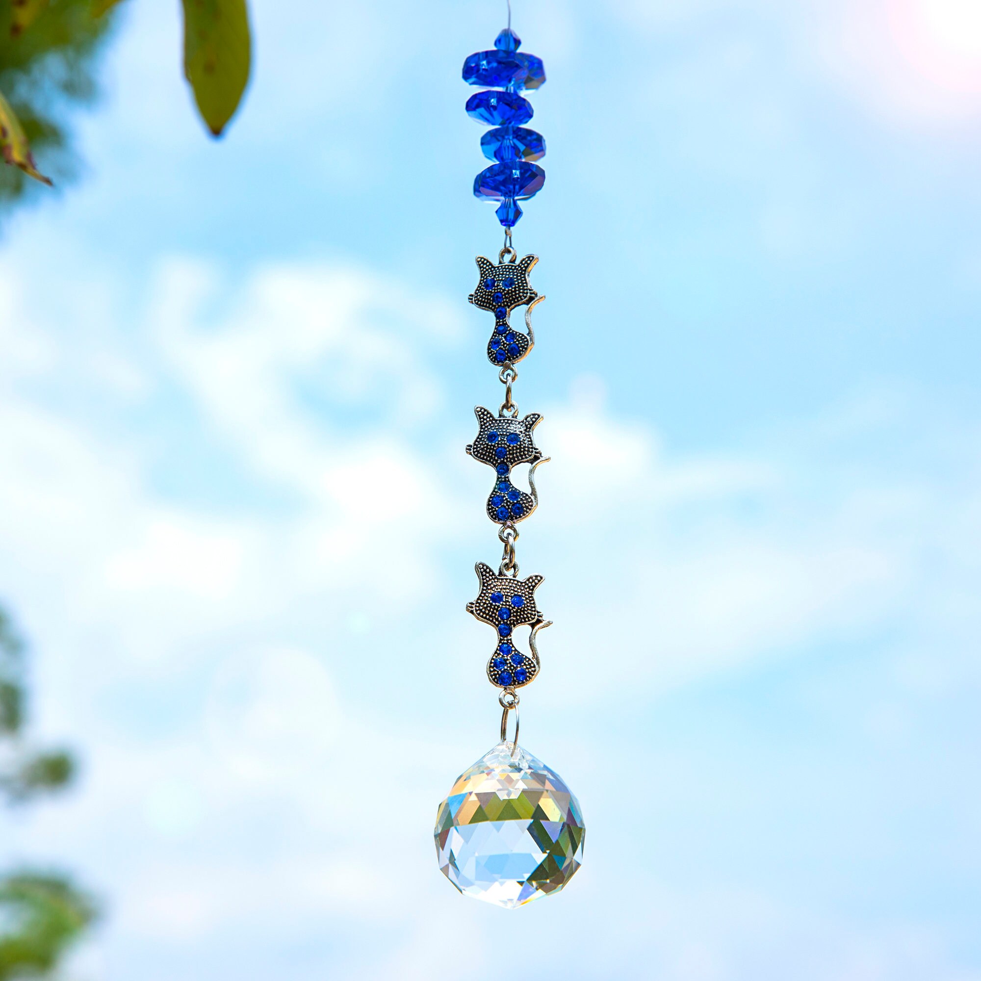 Handmade 30mm Crystal Ball Suncatcher with Jeweled Cute Cat Etsy