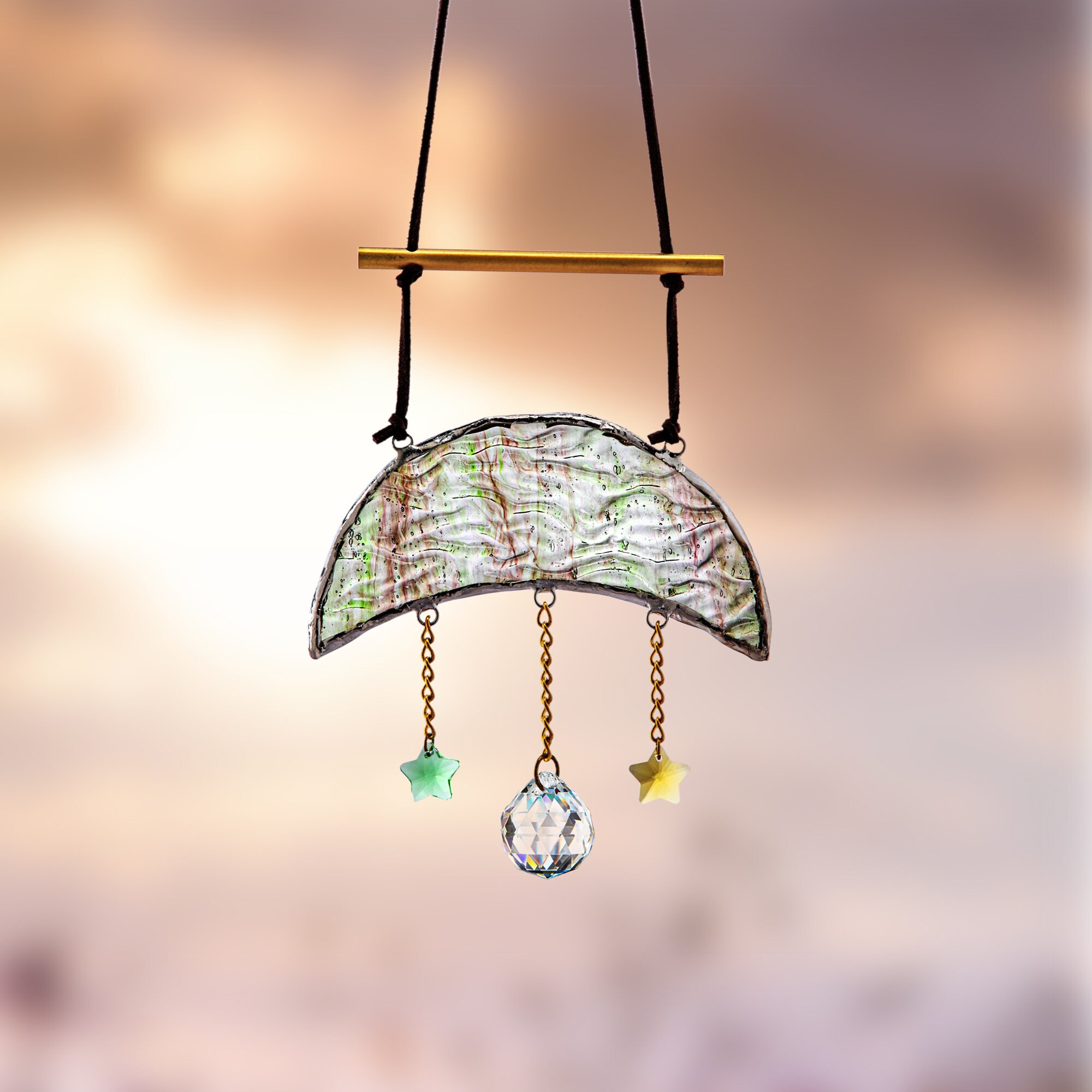 Handmade Stained Glass Moon Suncatcher with Stars Dreamcatcher Etsy