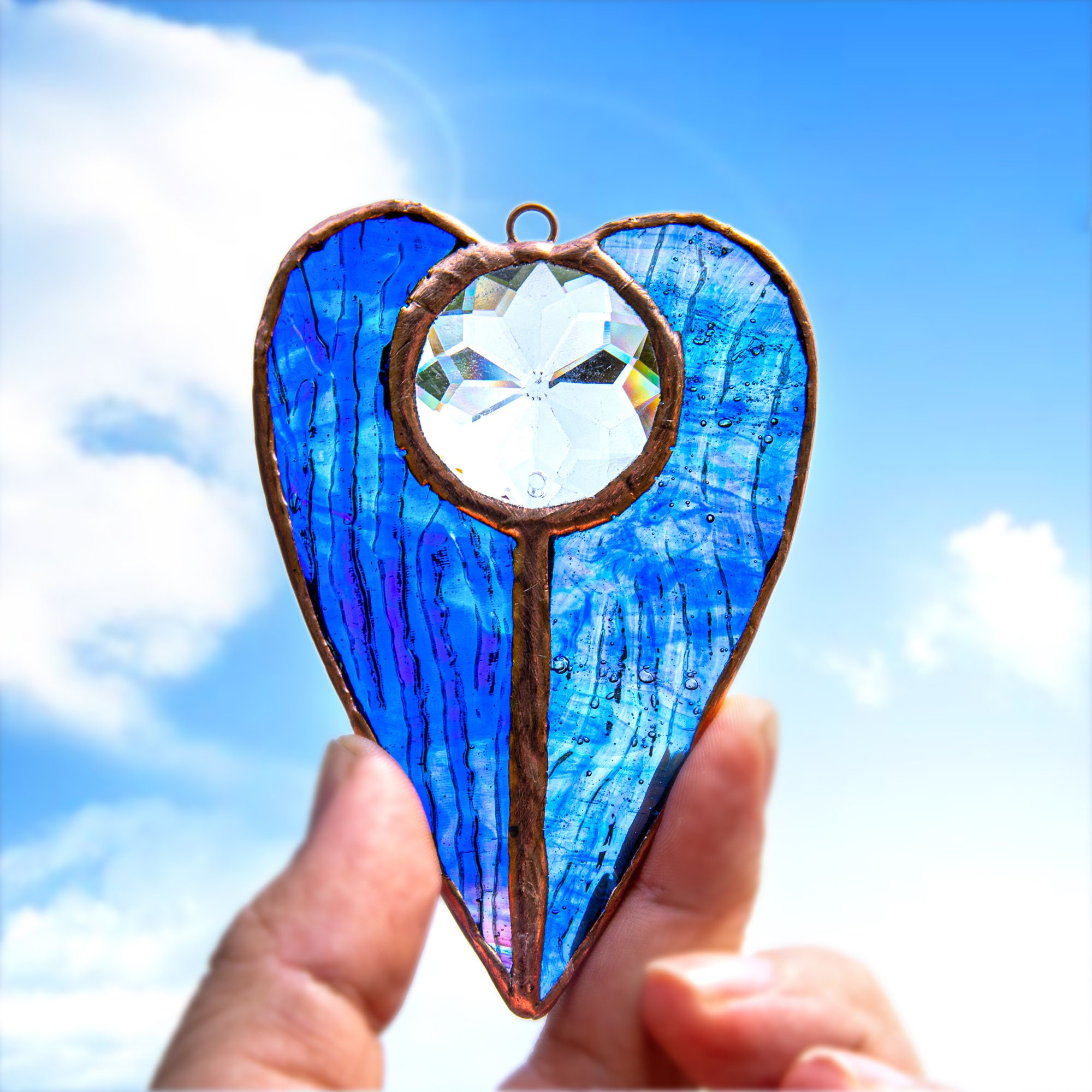 Stained Glass Heart Shaped Suncatcher Window Hanging Wall Art Etsy