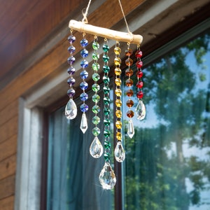 Handmade Hanging Crystal Prism Suncatcher Window Garden Decoration Ornament Rainbow Glass Beads Chain Pendant Crystal Wind Chimes