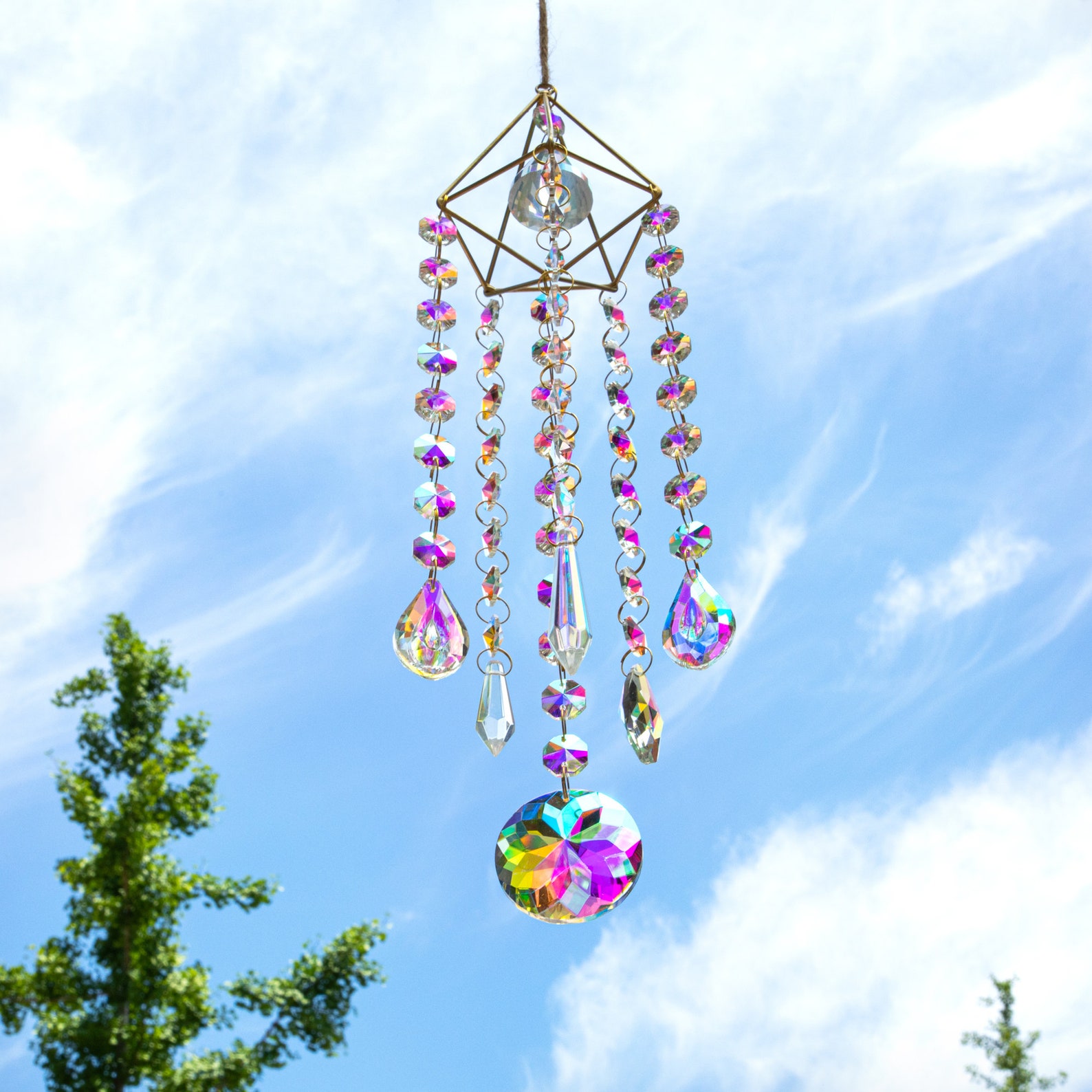 Handmade Crystal Mobile Wind Chimes Suncatcher AB Coating Etsy UK