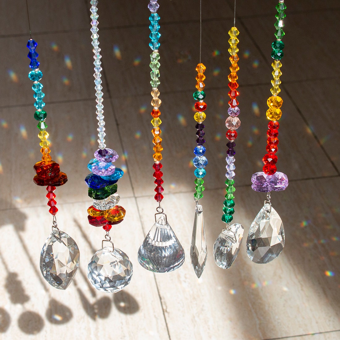 H&D Hanging Crystals Ornament Sun Catcher with Chain 6 Pack Glass Beads  Ball Prisms Pendant Rainbow