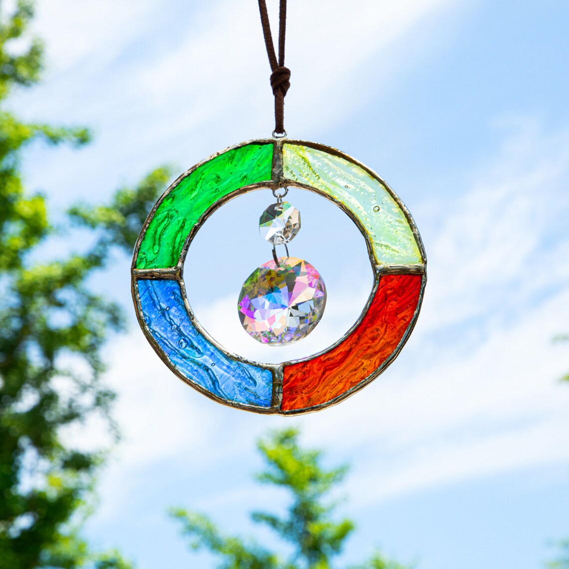 Crystal Suncatcher with Rainbow Prism Drop Decor Stained Glass Etsy