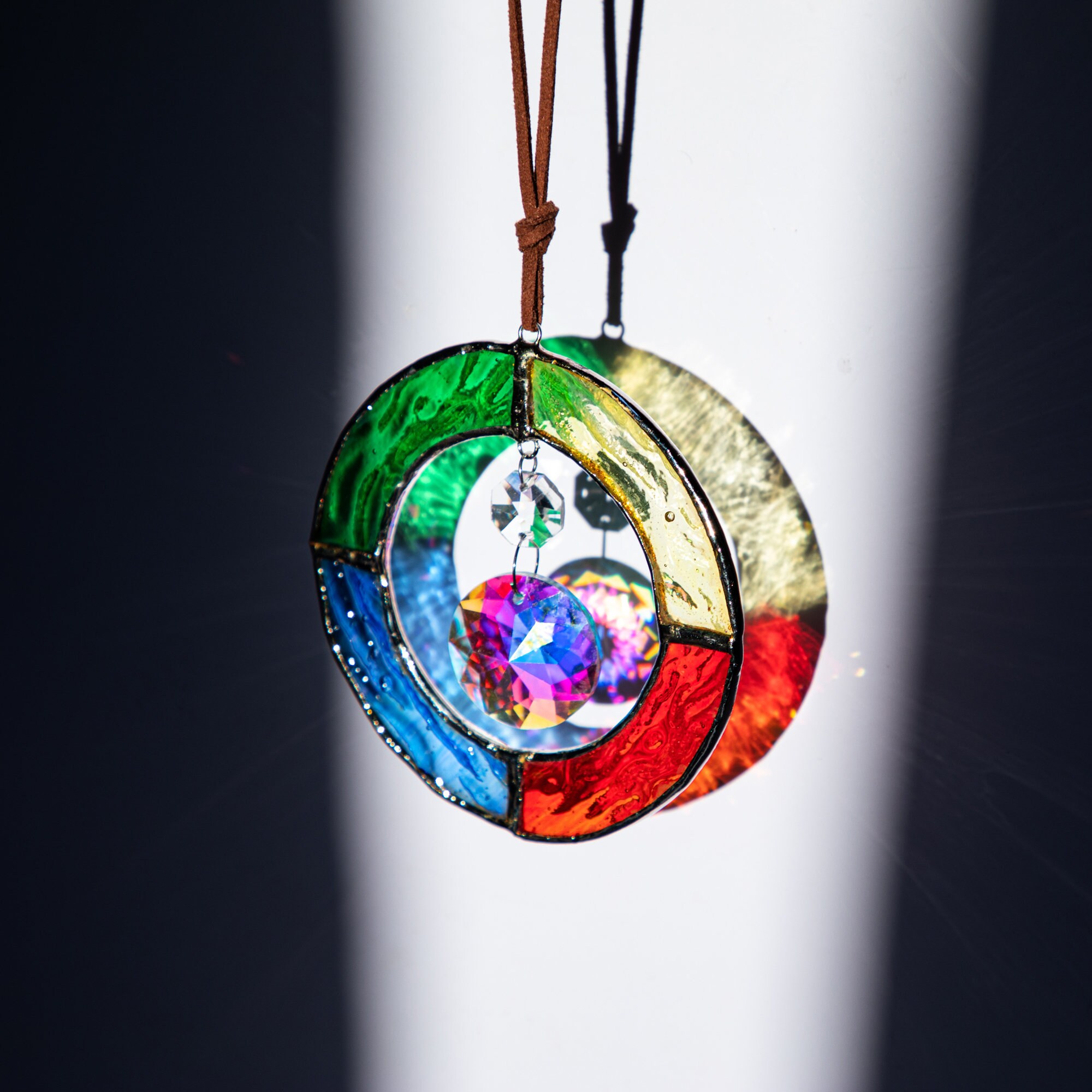 Crystal Suncatcher with Rainbow Prism Drop Decor Stained Glass Etsy