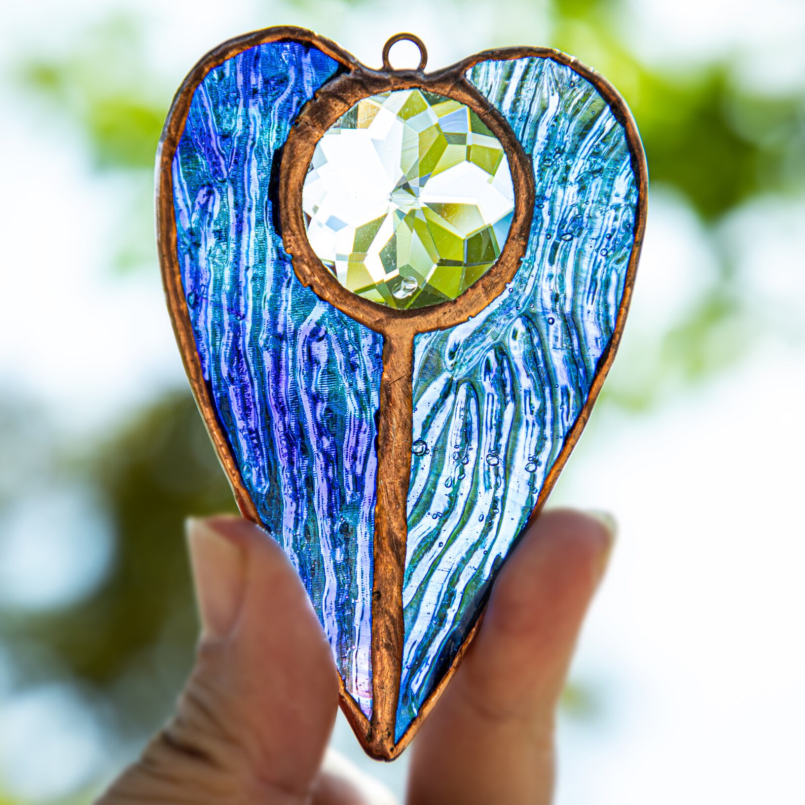 Stained Glass Heart Shaped Suncatcher Window Hanging Wall Art Etsy