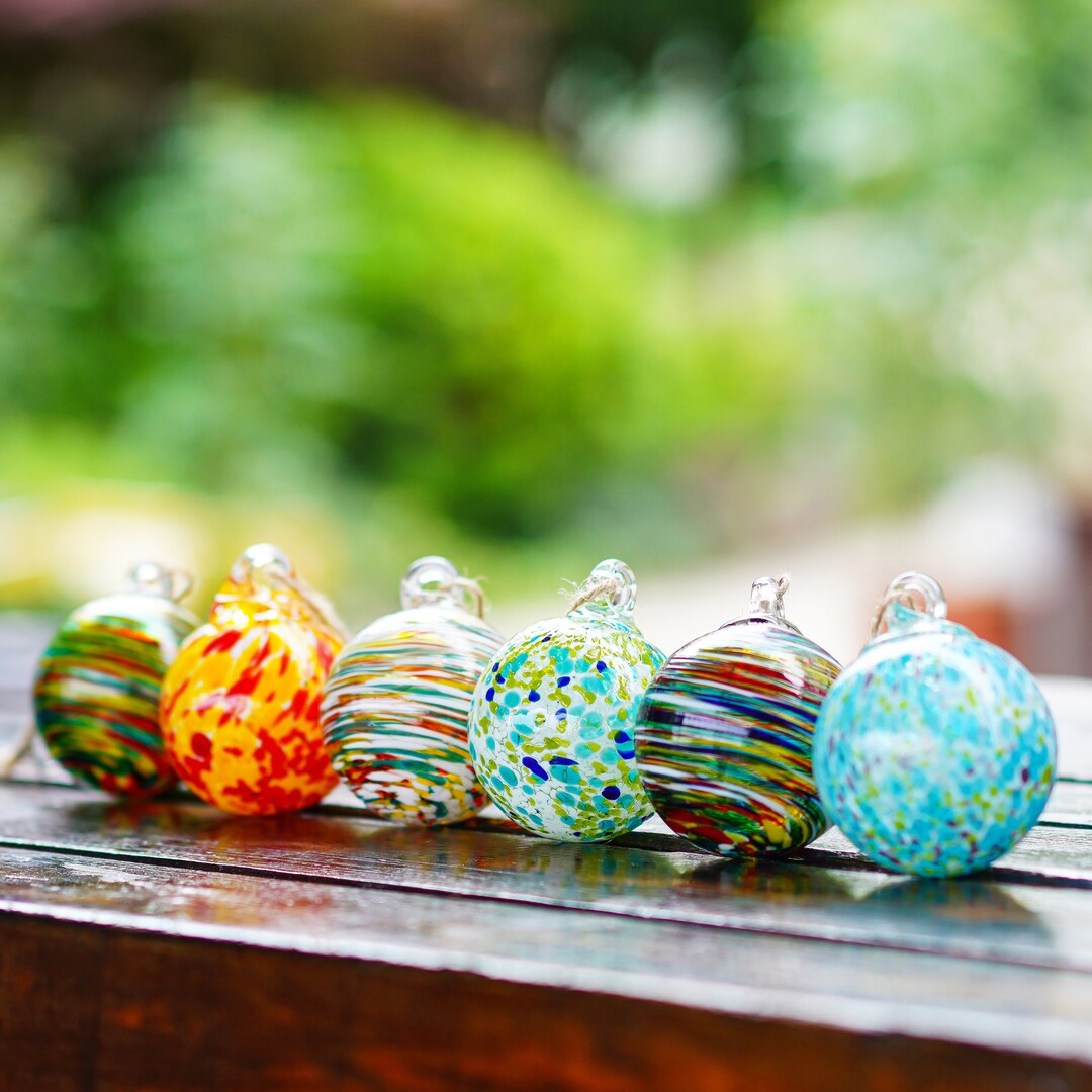 Set 6 Hanging Glass Gazing Balls Hand Blown Glass Witches Balls Glass