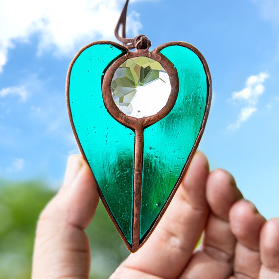 Crystal Suncatcher Stained Glass Heart Shaped Window Hanging Etsy