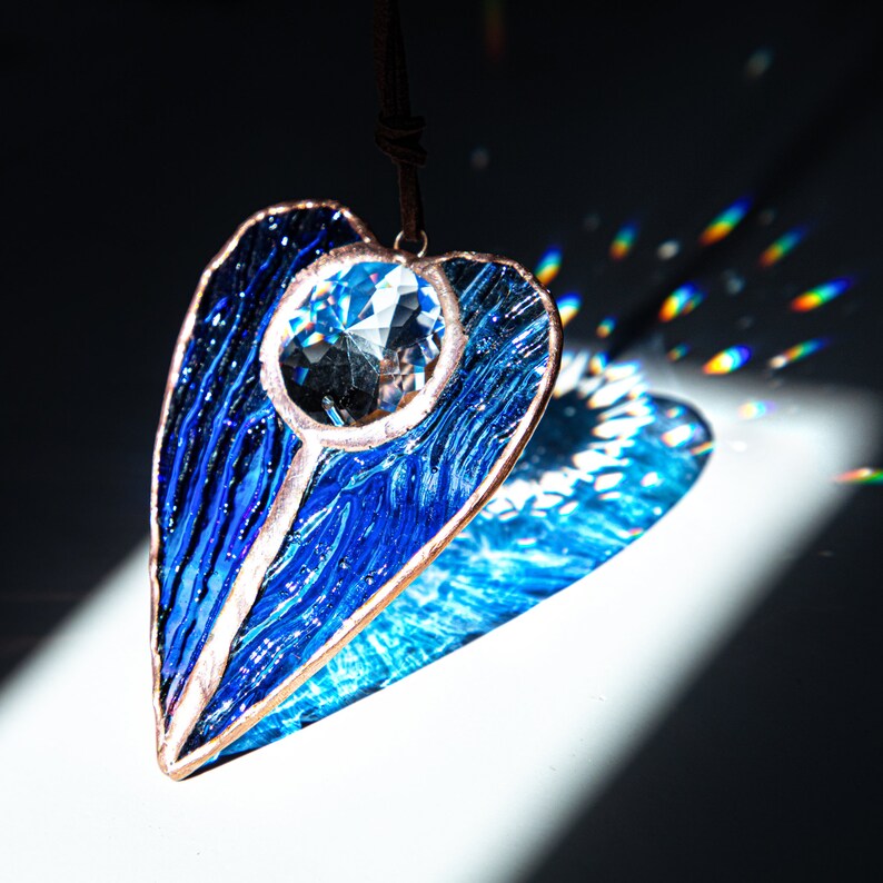 Stained Glass Heart Shaped Suncatcher Window Hanging Wall Art Etsy