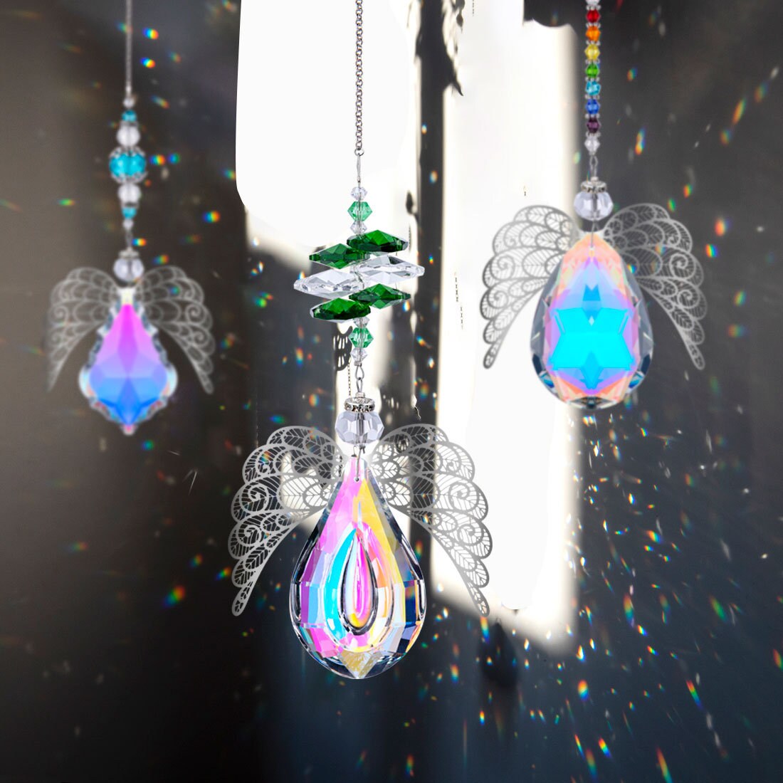 Handmade Set 3 Crystal Angel Suncatcher With AB Prisms Hanging | Etsy