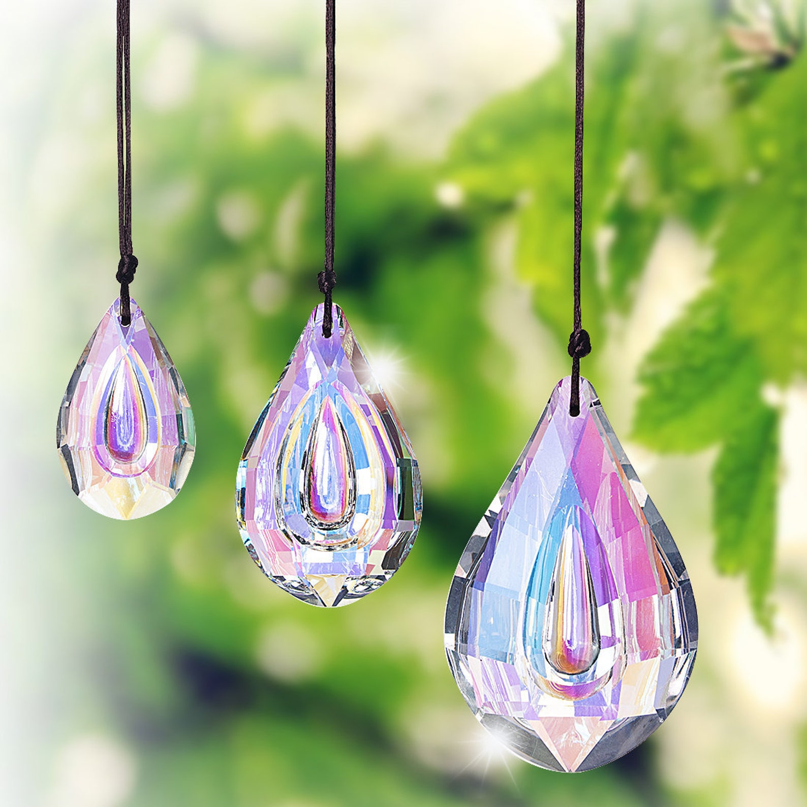 Handmade Set of 3 Crystal Prism Window Hanging Glass Sun Etsy